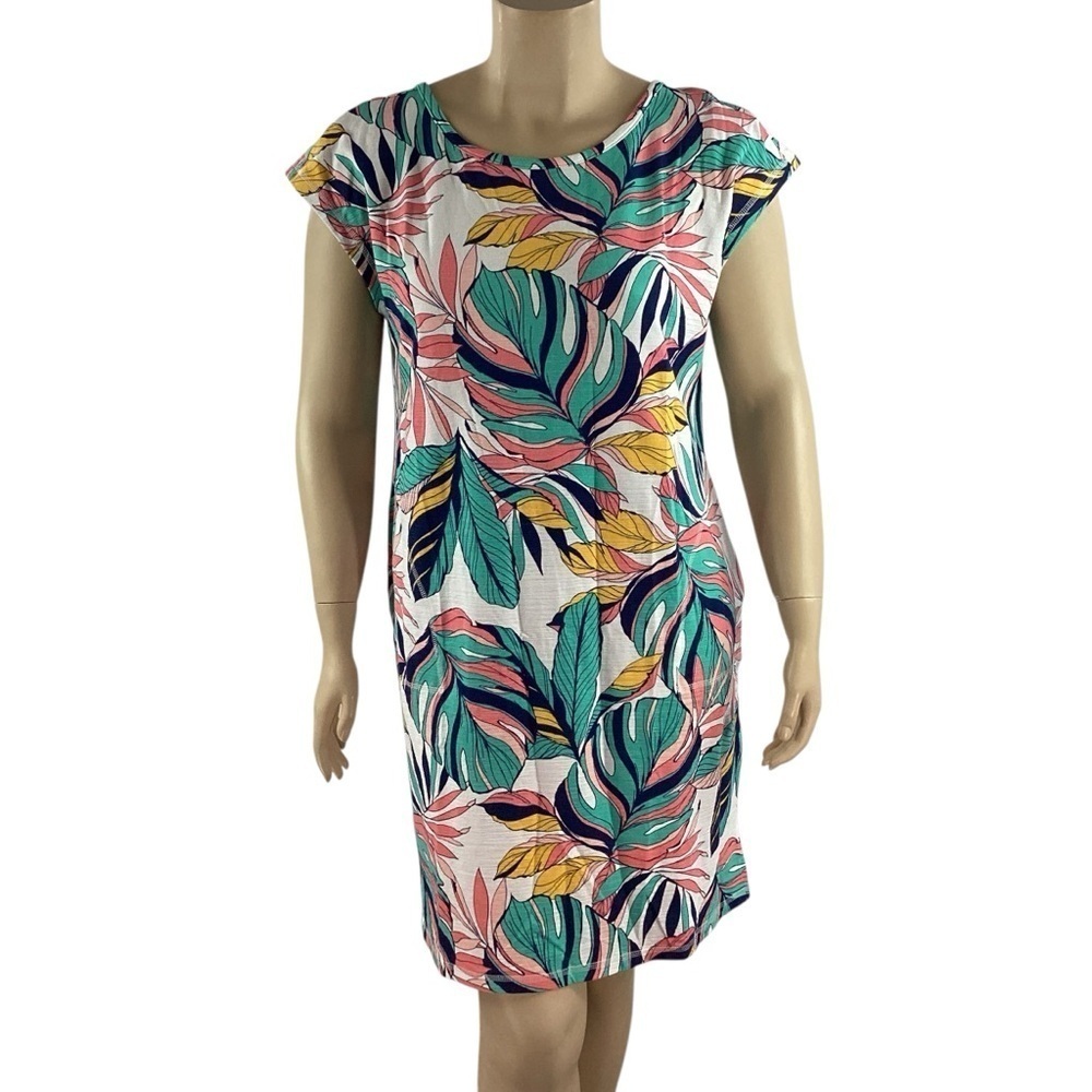 T by Talbots Cozy Crush Cross Back Dress Tropical Fronds XL